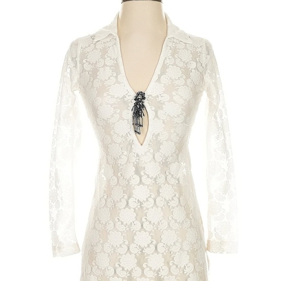 Anthropologie Long-Sleeve Sheer Lace Longline Top Shirt Blouse Size XXS NWT - Picture 6 of 12